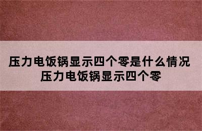 压力电饭锅显示四个零是什么情况 压力电饭锅显示四个零